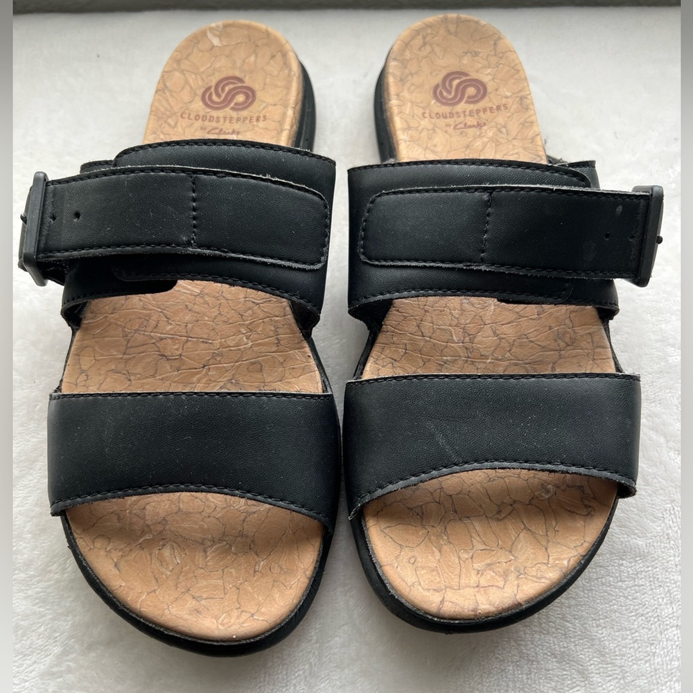 Clark’s Black Cloudsteppers Comfort Sandal Slides 6.5